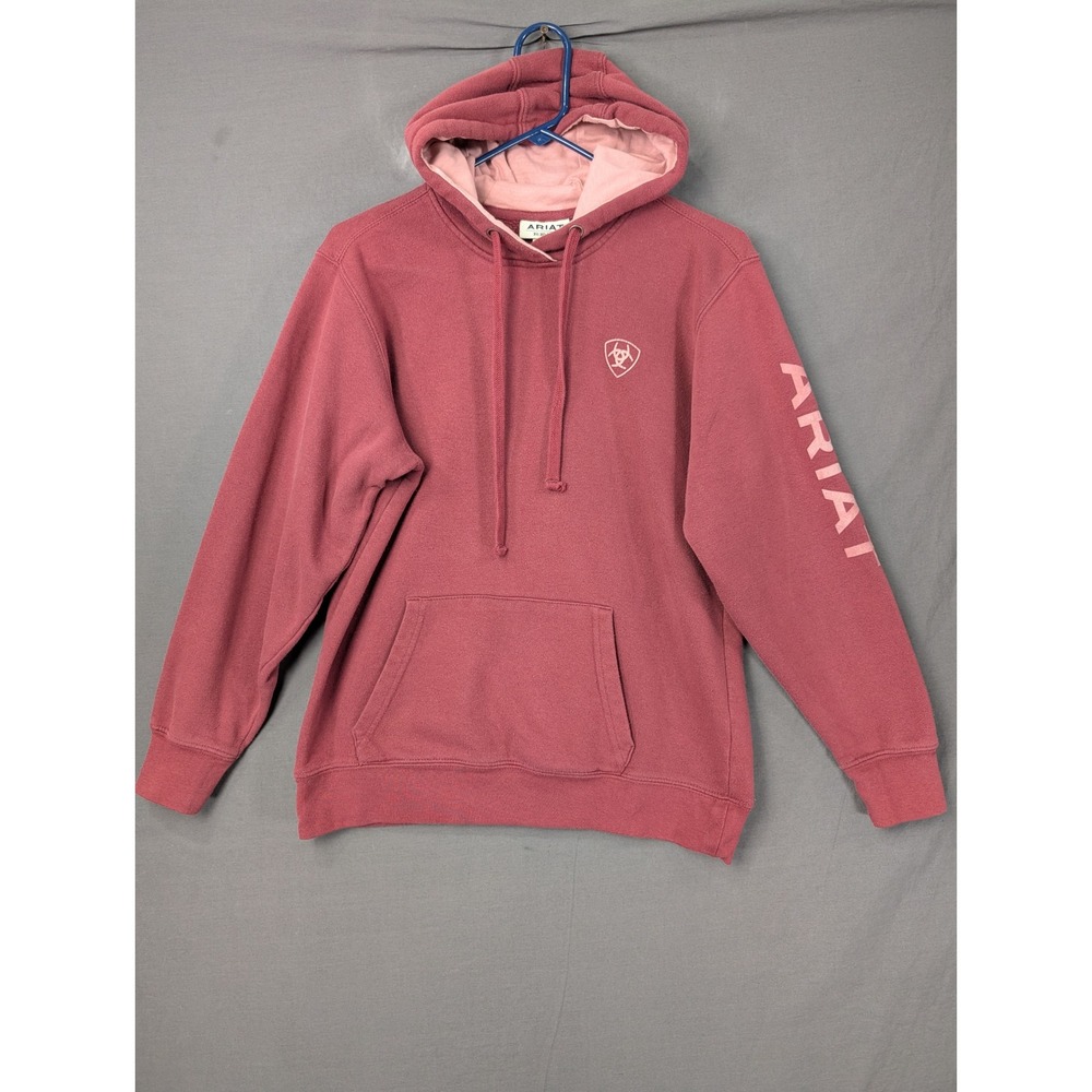 Ariat Womens Rebar Pullover Hoodie Maroon Logo Sleeve Sweatshirt 5803